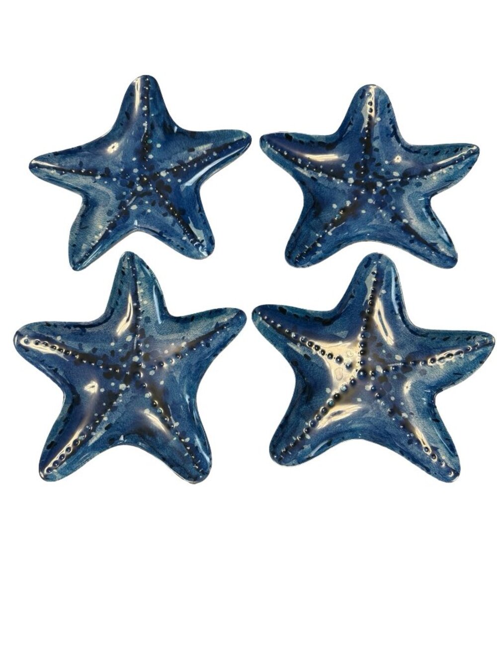 Vintage Set of 4 Blue Starfish Melamine Dinner Plates 10" Coastal Beach Nautical